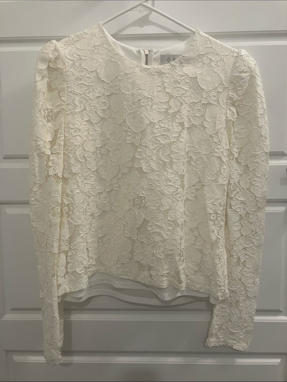 WAYF Lace Overlay Long-Sleeve Top in Cream